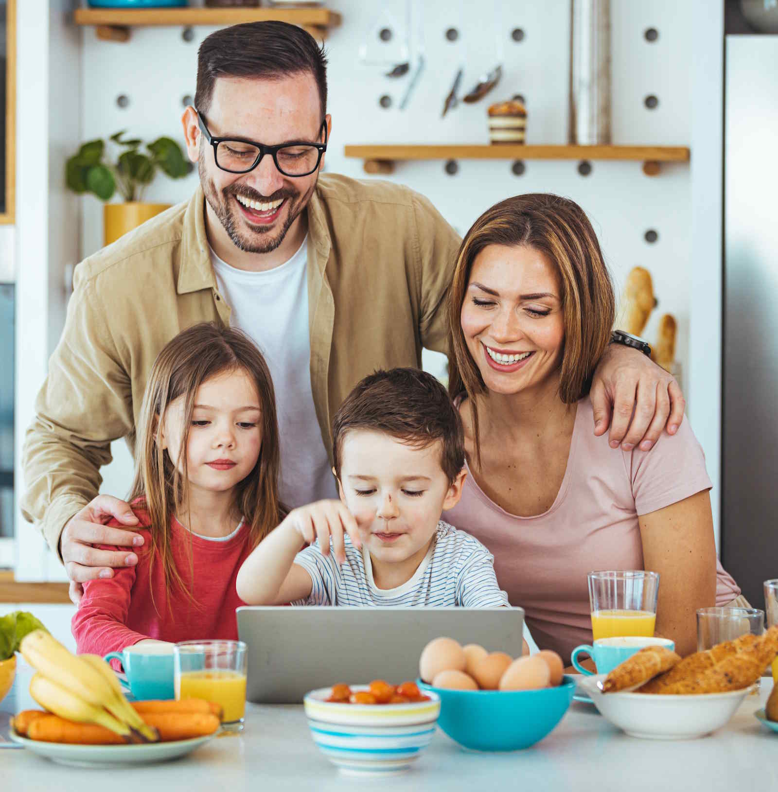 Family in the Kitchen with Wifi